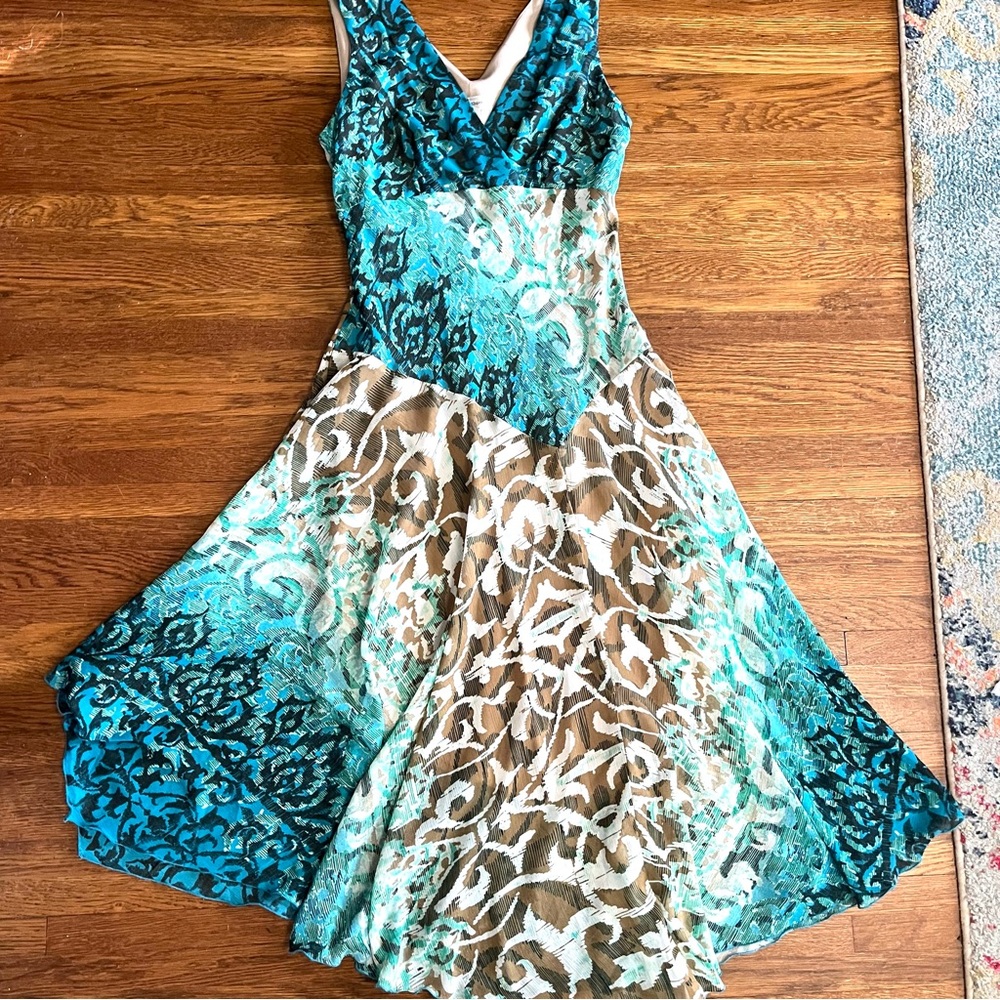 Vtg y2k Dress Barn fairy dress 8 ethereal brown blue feminine stretch